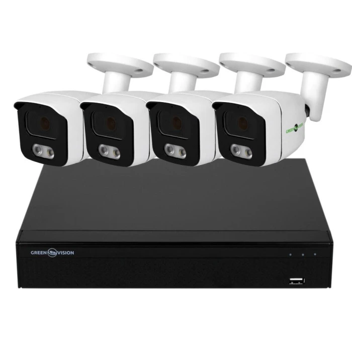 Комплект видеонаблюдения уличный на камеры 4 цилиндрические камеры (LED подсветка) 5MP GV-K-E34/04