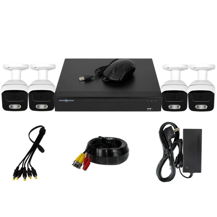 Комплект видеонаблюдения уличный на камеры 4 цилиндрические камеры (LED подсветка) 5MP GV-K-E34/04