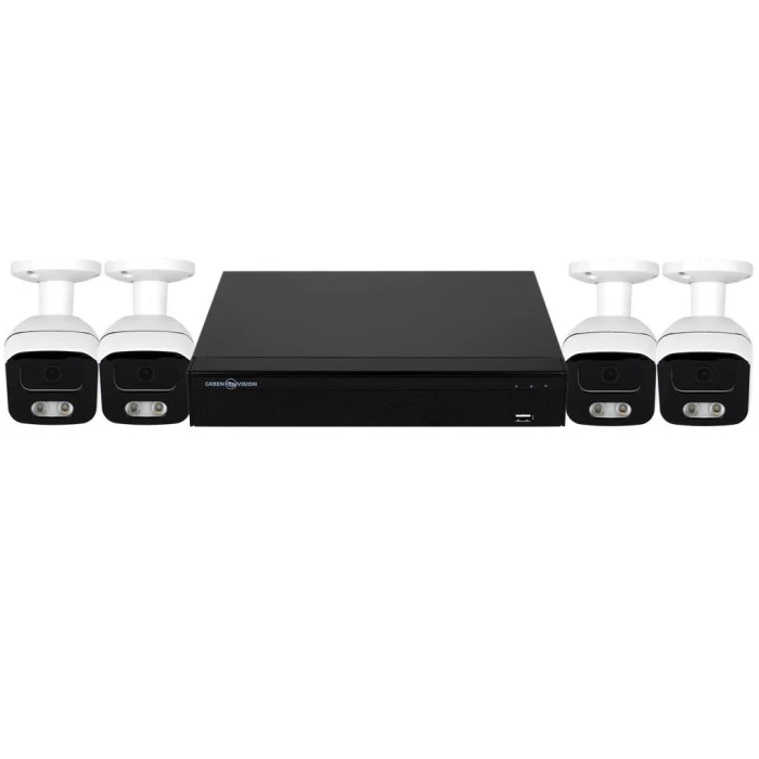 Комплект видеонаблюдения уличный на камеры 4 цилиндрические камеры (LED подсветка) 5MP GV-K-E34/04