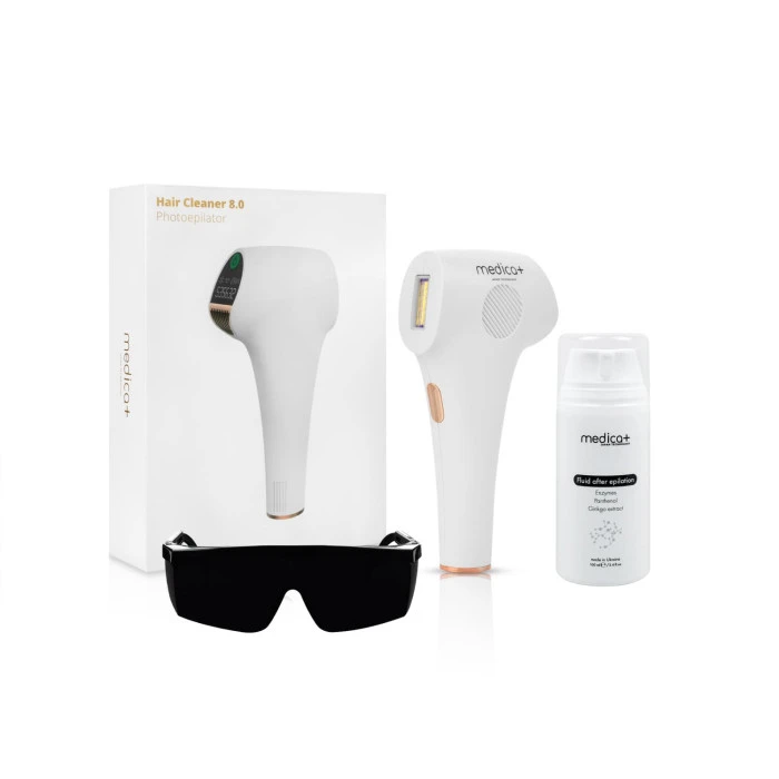 Набор для фотоэпиляции MEDICA+: Фотоэпилятор 8.0 + Защитные очки + Флюид после эпиляции