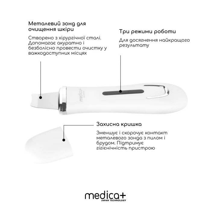 Ультразвуковой скраббер для лица MEDICA+ Vibroskin 5.0 + инструменты для чистки лица (Japan)