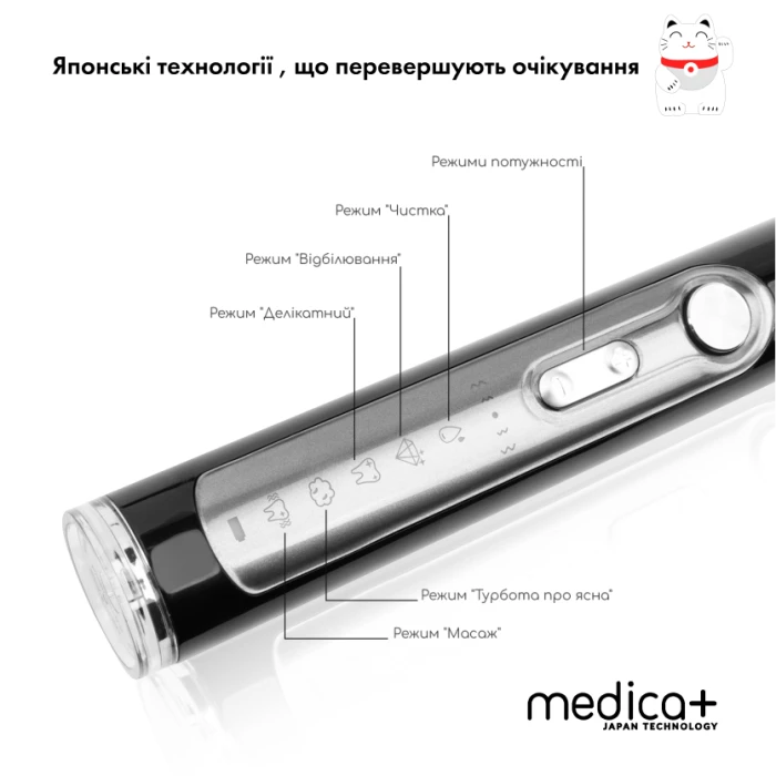 Ультразвуковая зубная щетка MEDICA+ PROBRUSH 9.0 black + насадки (6 шт) (Japan)