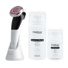 Набор Микротоковый RF Lifting Массажер для лица Skin Lifting 7.0 White + Токопроводящий гель + Успокаивающая маска для лица MEDICA+ (Japan)