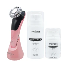Набор Микротоковый RF Lifting Массажер для лица Skin Lifting 7.0 Pink + Токопроводящий гель + Разуживающая маска для лица MEDICA+ (Japan)