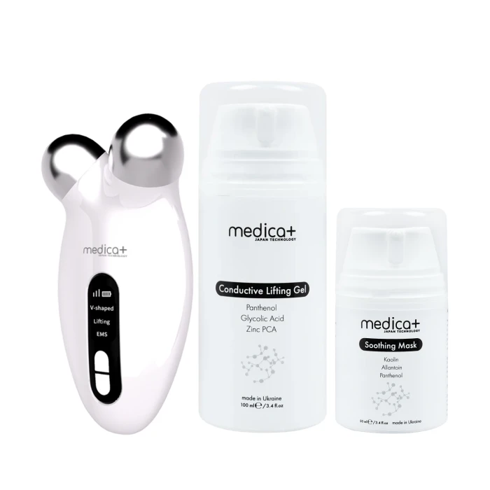 Набор Микротоковый лифтинг Skin Lifting 6.0 white + Токопроводящий гель Conductive Lifting Gel + Успокаивающая маска для лица MEDICA+ (Japan)