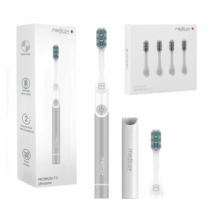 Звуковая зубная щетка MEDICA+ ProBrush 7.0 Compact Silver + Насадки (4 шт) (Japan)