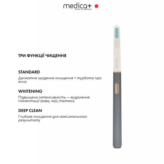Отбеливающая звуковая зубная щетка MEDICA+ Lux 10ХN Aluminum Portable Grey (Japan)