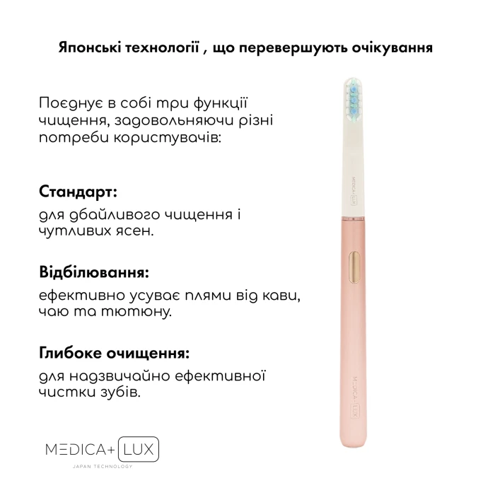Отбеливающая звуковая зубная щетка MEDICA+ Lux 10ХN Aluminum Portable Rose Gold (Japan)