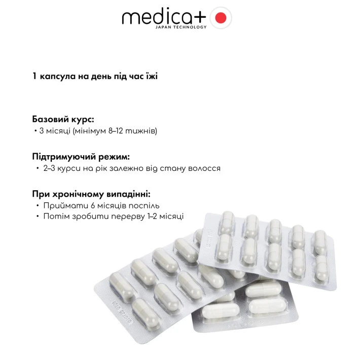 Дієтична добавка MEDICA+ Silken Hair проти випадіння волосся (30 капс.)