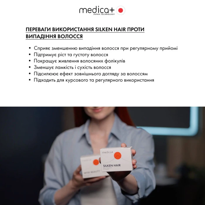 Дієтична добавка MEDICA+ Silken Hair проти випадіння волосся (30 капс.)