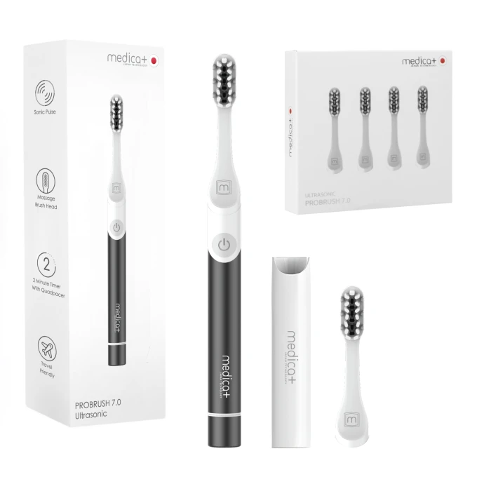 Звуковая зубная щетка MEDICA+ ProBrush 7.0 Compact Black + Насадки (4 шт) (Japan)