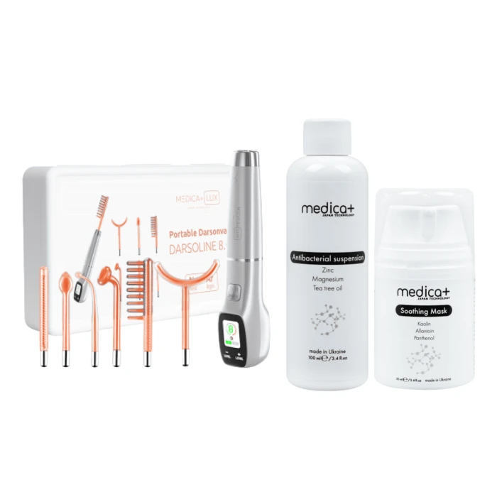 Набір Апарат Дарсонваль Lux Darsoline 8.0 + Антибактеріальна суспензія Antibacterial suspension + Заспокійлива маска Soothing Mask (Japan)