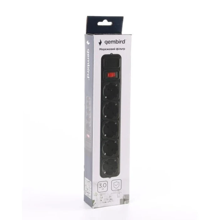 Сетевой фильтр Gembird черный, 3 м кабель, 5 розеток SPG5-G-10B Gembird 17539