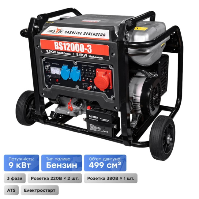 Бензиновый генератор Bison BS12000-3 Black (41-00409)