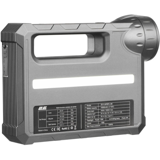 Пуско-зарядное устройство 2E Pitman с автомобильным компрессором и фонарем, 10000 mAh (2E-CJSPBPL-BK)