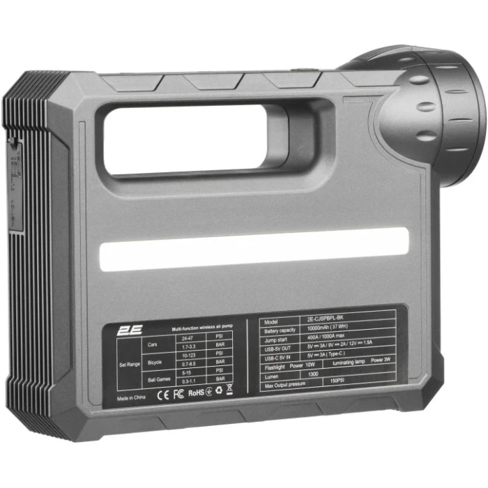 Пуско-зарядное устройство 2E Pitman с автомобильным компрессором и фонарем, 10000 mAh (2E-CJSPBPL-BK)