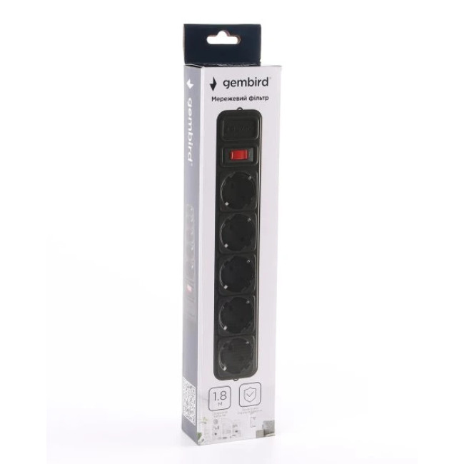 Сетевой фильтр Gembird черный, 1.8 м кабель, 5 розеток SPG5-G-6B Gembird 17547
