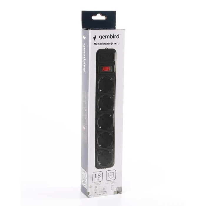Сетевой фильтр Gembird черный, 1.8 м кабель, 5 розеток SPG5-G-6B Gembird 17547