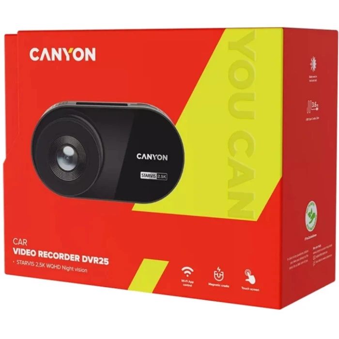 Відеореєстратор автомобільний Canyon DVR25 WQHD 2.5K 1440P WI-FI Black (CND-DVR25)