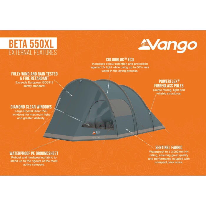 Палатка пятиместная Vango Beta 550XL Mineral Green (TEUBETA00000002)