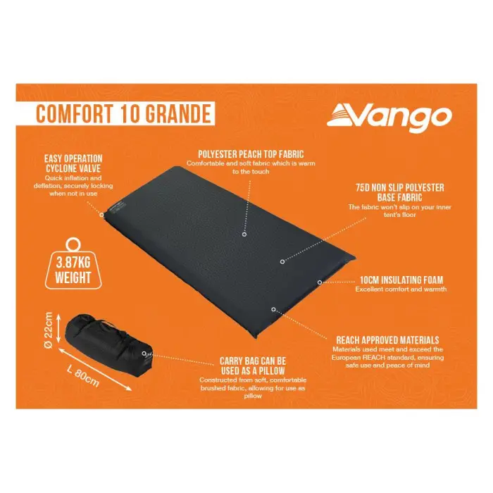 Коврик самонадувающий Vango Comfort 10 Grande Shadow Grey (SMQCOMFORS32M1O)