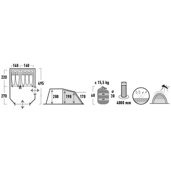 Намет п'ятимісний High Peak Bozen 5.0 Light Grey/Dark Grey/Green (11836)