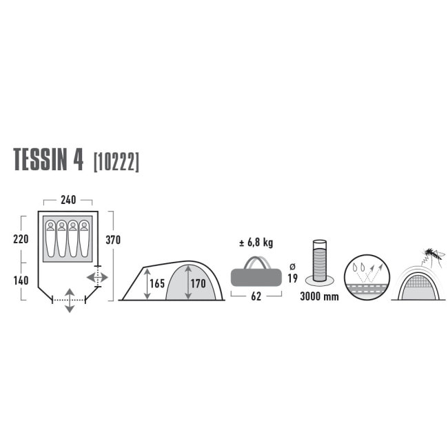 Палатка High Peak Tessin 4 Dark Grey/Red (10222)
