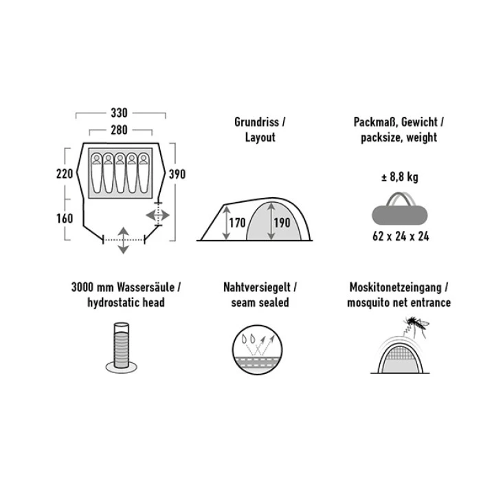Намет п'ятимісний High Peak Tessin 5.1 Deep Forest (10381)