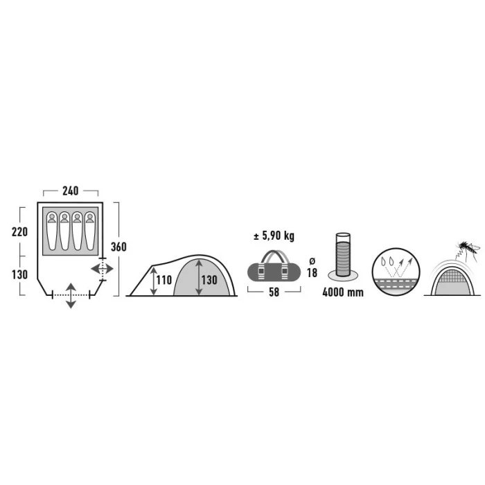 Палатка четырехместная High Peak Mesos 4 Dark Grey/Green (11525)