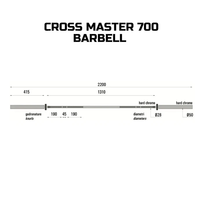 Гриф для штанги Toorx Max 700 Kg Cross Master 220 см 50 мм (BO-700)