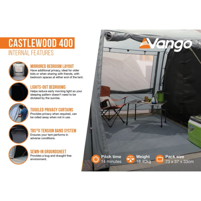 Палатка четырехместная Vango Castlewood 400 Package Mineral Green (TETCSLWOD000001)