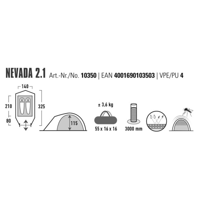 Палатка двухместная High Peak Nevada 2.1 Deep Forest (10350)
