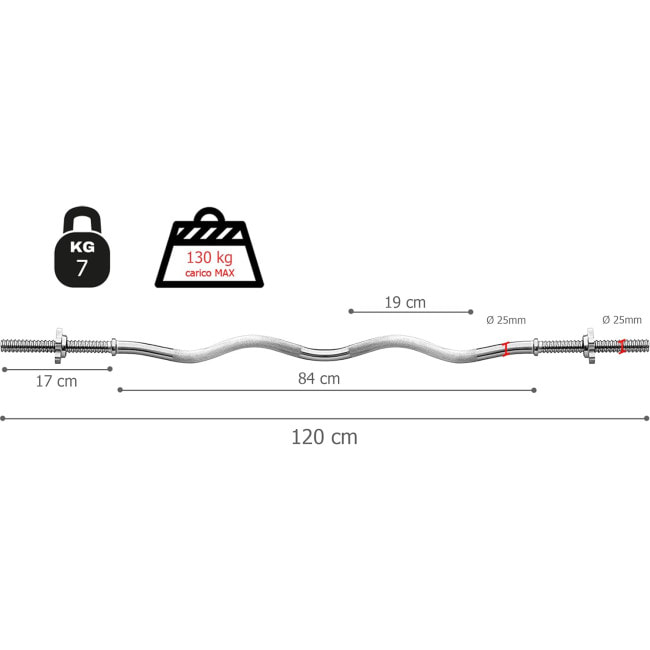 Гриф для штанги Toorx W-образный 120 см 25 мм с винтовыми замками (BCV-120)