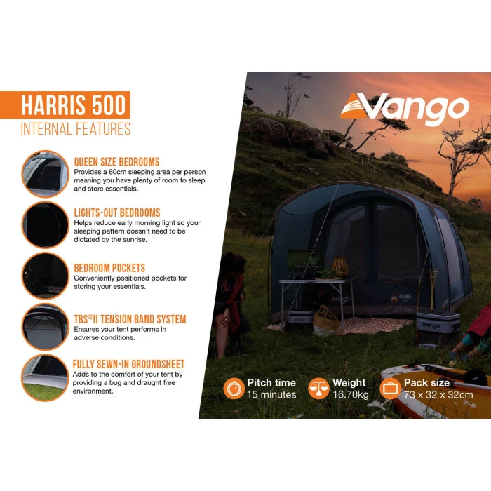 Палатка пятиместная Vango Harris 500 Mineral Green (TETHARRIS000002)